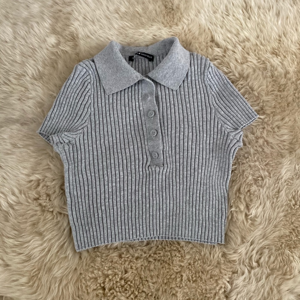 Brandy Melville grey collared crop top